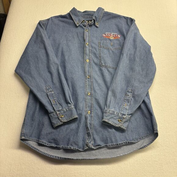 Vintage Mens Denim Motorcycle  Button Up 2007 Sturgis Jean Button Up- XL - Picture 1 of 6